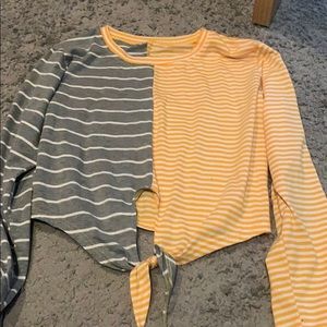 Two toned Striped knot hem tee